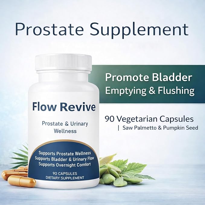 Flow Revive Prostate Wellness Supplements for Men Prostate Support Capsules with Saw Palmetto Quercetin &amp Pumpkin Seed Supports Healthy and Daily Comfort 90 Vegetarian Capsules (1)