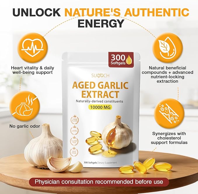 Aged Garlic Extract - 300 Count 10000mg Aged Garlic Supplements for Daily Wellness &amp Cardiovascular Wellness Routines Non-GMO All-Natural Softgels Pure Antiox Wellness