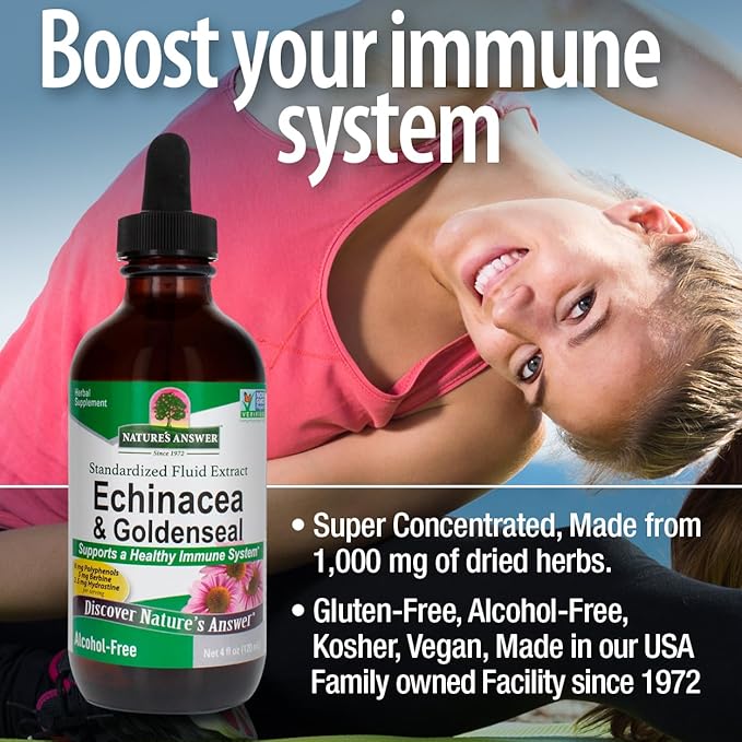 Nature's Answer Echinacea and Goldenseal | Supports a Healthy Immune System | Non-GMO Alcohol-Free Gluten-Free &amp Kosher Certified 4oz