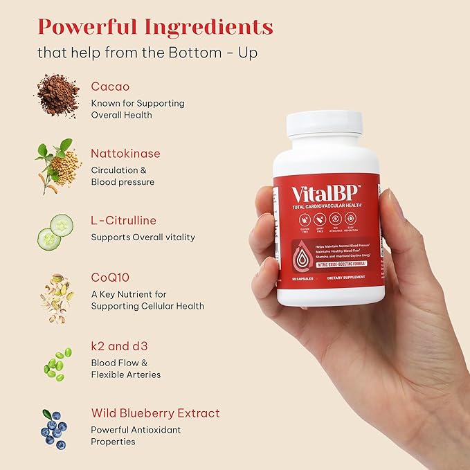 2 Pack - Support for Normal Blood Pressure - Supports Blood Flow &amp Arteries - with CoQ10 L-Citrulline and K2 &amp D3-60 Capsules