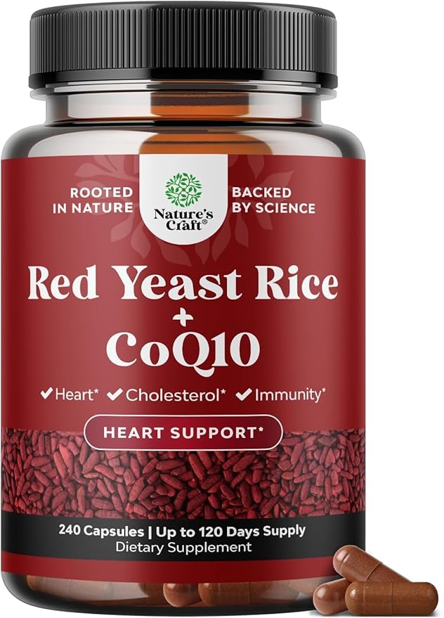 Red Yeast Rice with CoQ10 Supplement - Advanced Healthy Heart &amp Healthy Cholesterol Levels Formula for Men &amp Women - Extra Strength Capsule with Red Yeast Rice 1200 mg Capsules with CoQ10-240