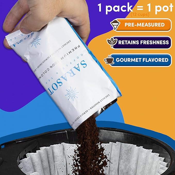 Coffee Packets Bulk 2 oz | Pre-Measured Ground Coffee Frac Packs | 12-Cup Drip Brewer Bags | Medium Roast Colombian &amp Dark Roast Variety | 100 Count