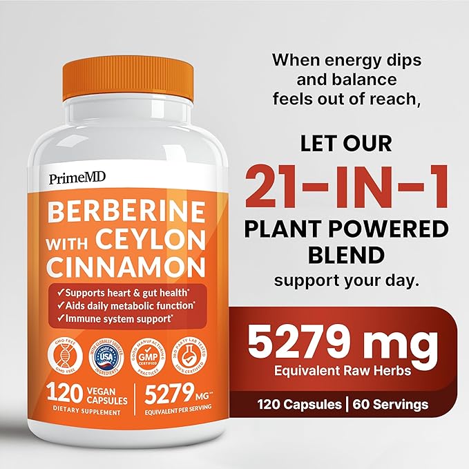 21-in-1 Berberine Supplement with Ceylon Cinnamon with Chromium Bitter Melon and Green Tea Extract and Black Pepper Extract 5X for Energy &amp Metabolism Support with 5279 mg (120 ct Pack of 3)