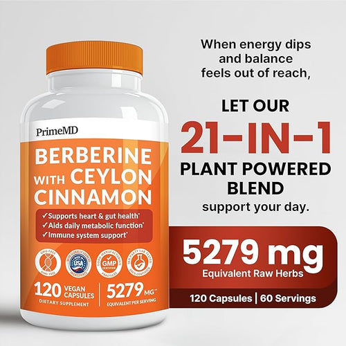 21-in-1 Berberine Supplement with Ceylon Cinnamon - Berberine 1500mg with Chromium Bitter Melon and Green Tea Extract - Berberine 5X for Energy &amp Metabolism Support with 5279 mg (120 ct Pack of