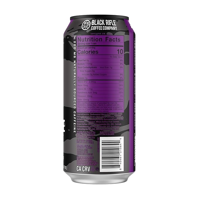 Black Rifle Energy GrapeX Zero Sugar Energy Drink 200mg Caffeine 16 fl oz can (Pack of 12)