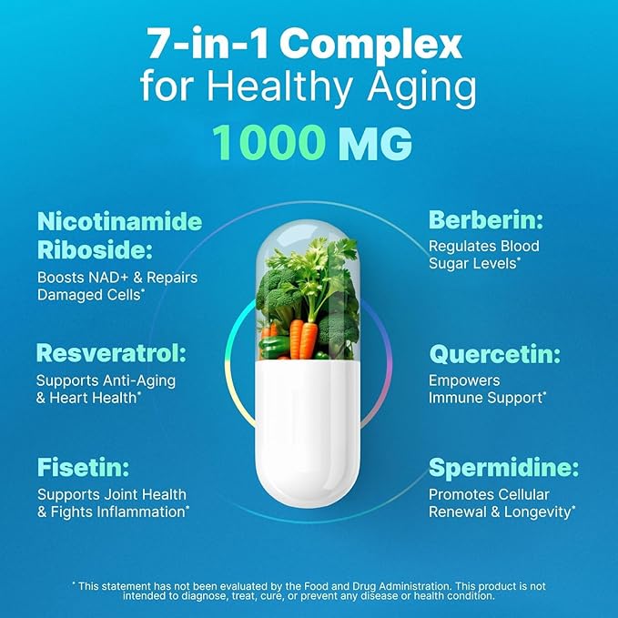 Liposomal Nicotinamide Riboside NR Supplement Resveratrol NAD : Nicotinamide 500mg w/Fisetin Resveratrol Powder Spermidine Berberine NAD Resveratrol Supplement 500 mg - 60 caps 4 Pack