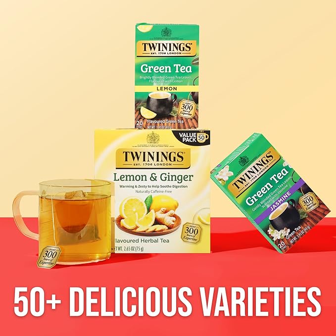 Twinings Green Tea with Lemon Individually Wrapped Bags 20 Count (Pack of 6) Zesty Citrus Aroma &amp Flavour Caffeinated Enjoy Hot or Iced 120 Teabags