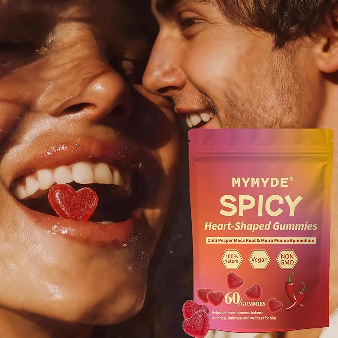 Spicy Square Gummy Heart-Shaped Intimacy Gummies with Muira Puama Chili Pepper Maca&amp Epimedium for Promote Hormone Balance Vegan Peach Flavor (60 Gummies)