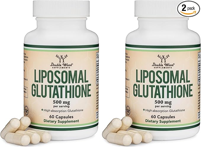 Liposomal Glutathione Supplement 500mg per Serving 60 Capsules (Vegan Safe Non-GMO) Max Absorption Liposomal Glutathione with Genuine Smell and Taste by Double Wood (Pack of 2)