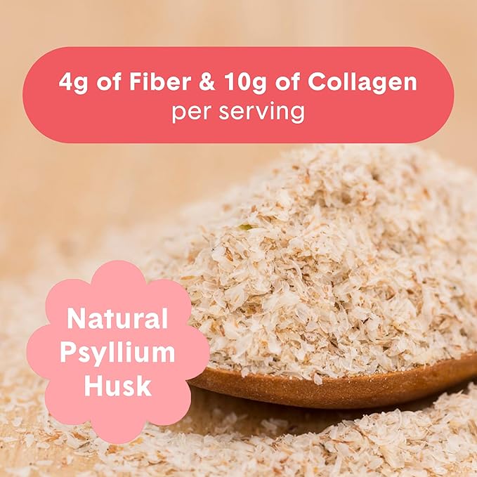 Bellway Super Fiber Powder + Collagen Sugar-Free Psyllium Husk Powder with Collagen Peptides and Hyaluronic Acid for Gut Health Healthy Skin Nails Bones &amp Joints Strawberry Lemonade (11 Servi