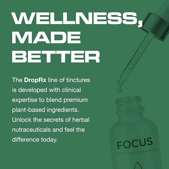DropRx Focus Liquid Drop Supplement for Memory Brain Support Clarity &amp Focus - Ginkgo Biloba and Ginseng Organic Herbal Blend - Made in USA by Dr. Nicole Saphier (2fl.oz)