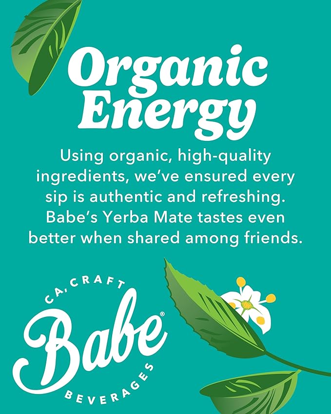Babe Organic Yerba Mate Energy Drinks | NO SUGAR ADDED with 150mg Plant-Based Caffeine | Natural Yerba Mate Tea with No Crash No Jitters - Peach Mango &amp Passion Dragon (12 x 12oz Cans)