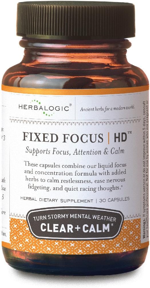 Herbalogic - Fixed Focus HD Herb Capsules - Supports Calm Attention &amp Sustained Mental Focus - Contains White Tea a Naturally Balanced Source of L-Theanine &amp Caffeine - 30 Cap Count