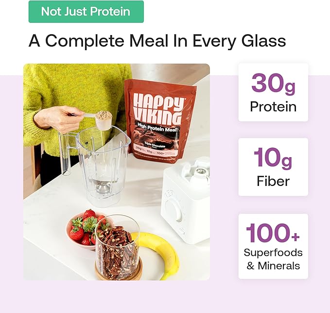 Happy Viking Plant-Based Protein Powder +100 Superfoods Strawberry Meal Replacement Shake Created by Venus Williams 30g Plant Protein 10g Fiber Vegan Gluten-Free Non-GMO15 Meals