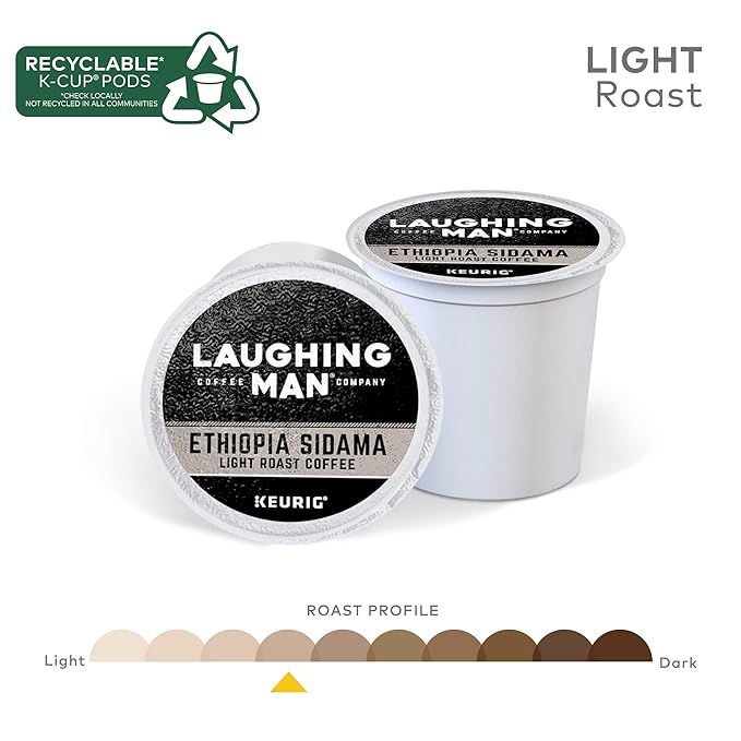 Laughing Man Ethiopia Sidama Keurig Single-Serve K Cup Pods Fair Trade Light Roast Coffee 88Count Ethiopia Sidama 22 Count (Pack of 4)