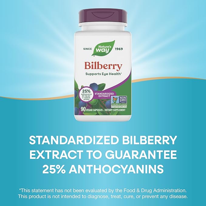 Nature's Way Bilberry Premium Extract Supports Eye Health* Eye Health Supplement for Adults with Black Elderberry* Bilberry Supplement Gluten Free Vegan 90 Capsules (Packaging May Vary)