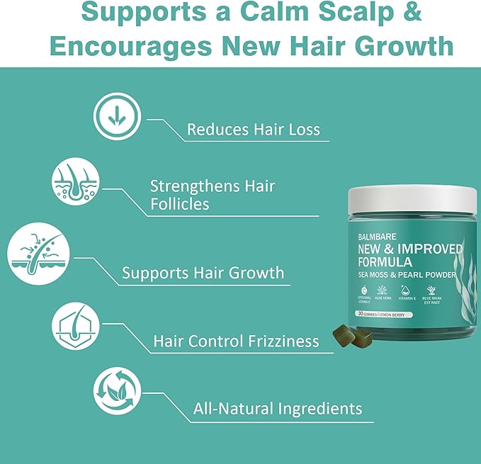Revive Hair Gummies - Sea Moss Gummies with Hair Skin &amp Nails Vitamins with Seamoss Pearl Powder Vitamin E Aloe Vera Liposomal Vitamin C 30 Count