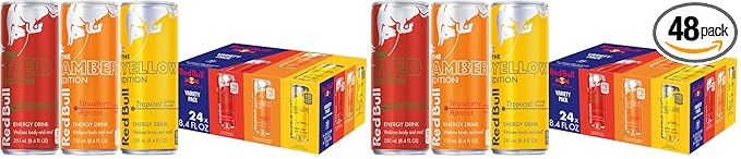 Red Bull Energy Drink Variety Red-Bull Red Yellow and Amber Edition and Energy Drinks 8.4 Fl Oz Cans (Pack of 48)