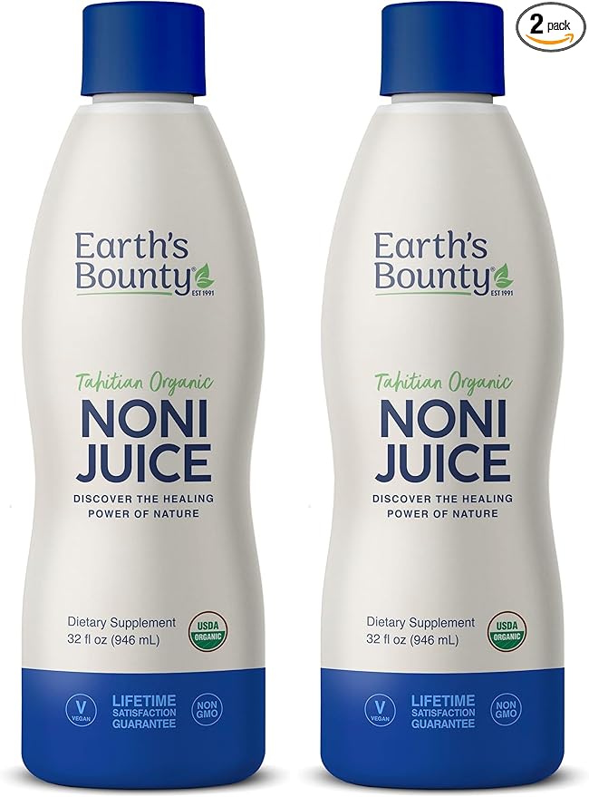 Earth's Bounty Tahitian Organic Noni Juice - 32 fl.oz - 100% Pure Natural Immune &amp Joint Support - Organic Kosher Noni Juice - No Additives (Pack of 2)