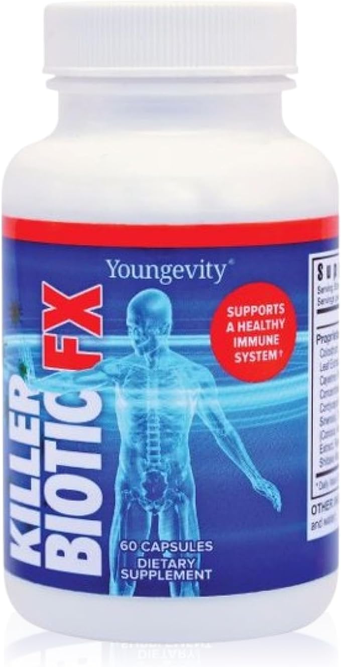 Youngevity Killer Biotic FX - Immune System Support | Sourced from Bee Propolis Mushrooms &amp Colostrum | Natural Immunity Support | 60 Capsules