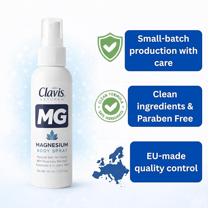 NEW CLAVIS Magnesium Reset Feet &amp Body Spray | Euro Made Topical Magnesium &amp Silk Protein for Muscle Comfort &amp Night Relaxation | Fast-Drying Non-Sticky | 3.7 fl oz