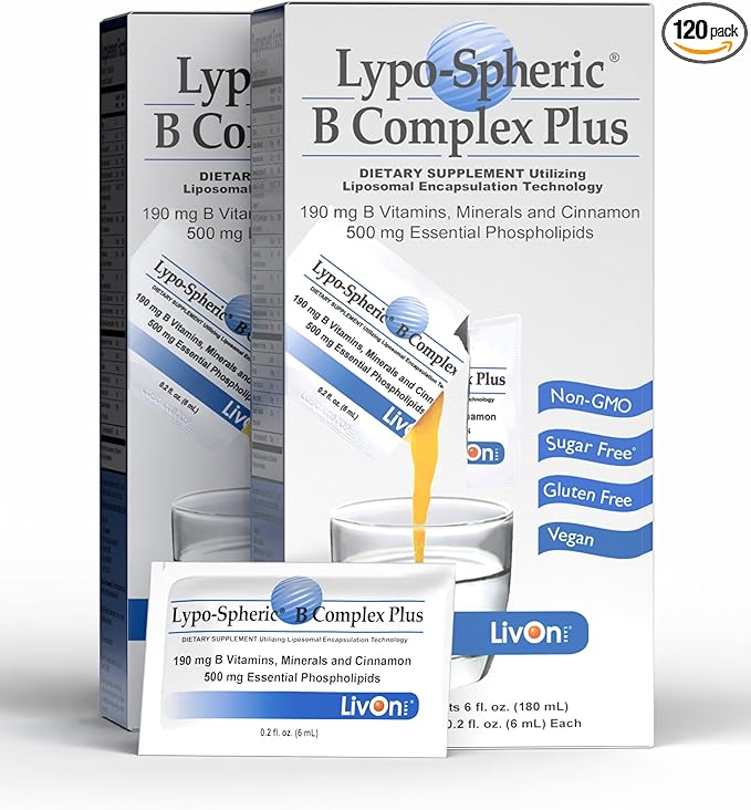 LivOn Laboratories Lypo-Spheric B Complex Plus – 30 Packets – 195 mg B Vitamins Minerals &amp Cinnamon Per Packet – Liposome Encapsulated for Maximum Bioavailability – 2 Pack