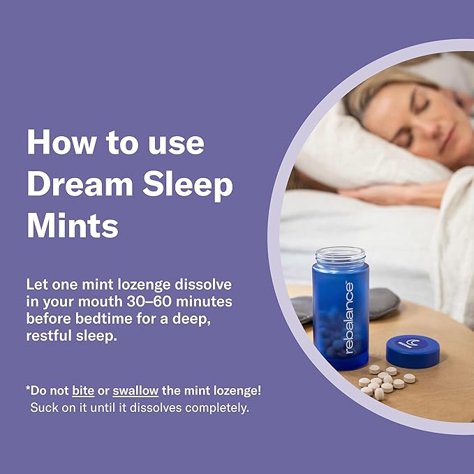 Rebalance Dream – Sleep Mints for Restful Nights – Melatonin Free Lozenges to Help Calm for a Deep Sleep – Sugar-Free 31 Count (1 Month Supply)