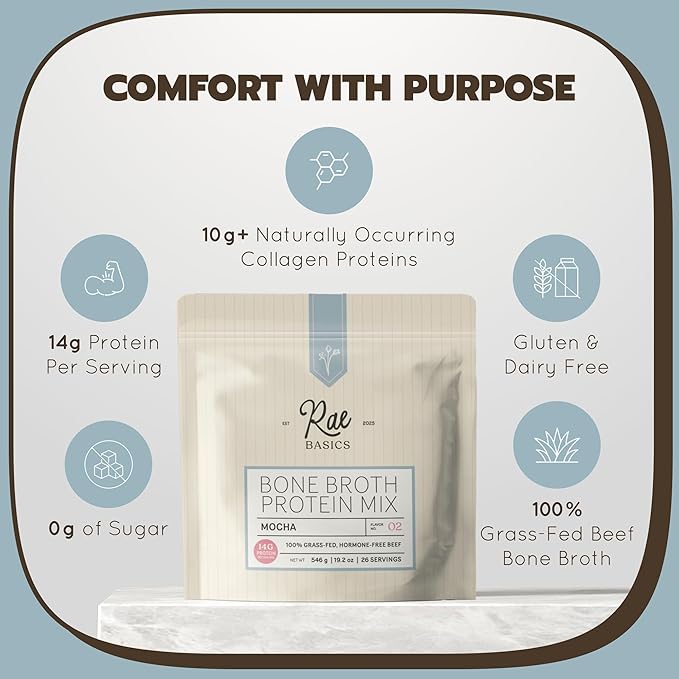 Bone Broth Protein Powder Grass Fed Collagen with 14g Complete Protein per Serving Gluten Free Keto &amp Dairy Free Organic &amp Clean Ingredients No Added Sugar Mocha 26 Servings