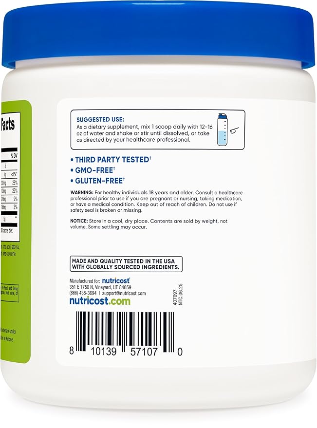 Nutricost BHB Salts Drink Mix (30 Servings Green Apple Flavored) (5G BHB Per Serving) - 0G Total Sugars Vegetarian Product
