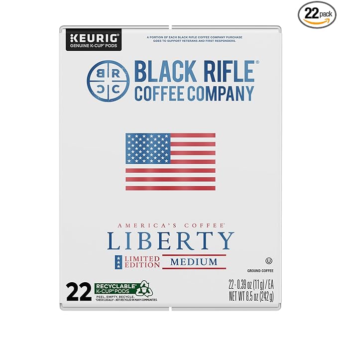 Black Rifle Coffee Company Liberty Roast 22ct Single Serve Coffee 22 Count with Notes of Hazelnut Brown Sugar &amp Mild Citrus