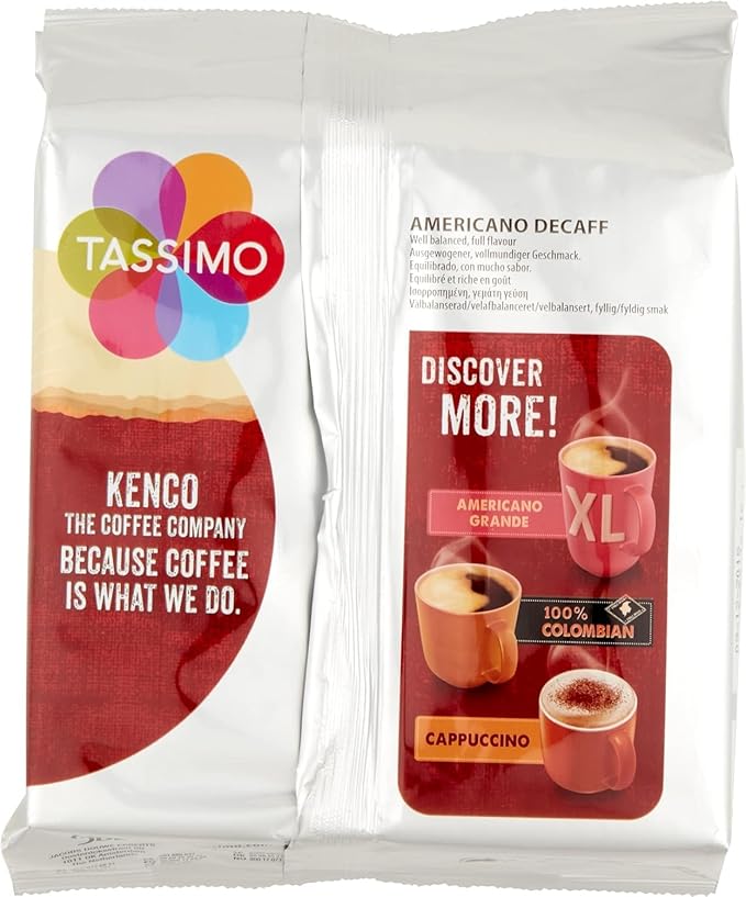 Tassimo Kenco Americano Decaf Coffee Pods (Pack of 4 Total 64 Decaffeinated Capsules)