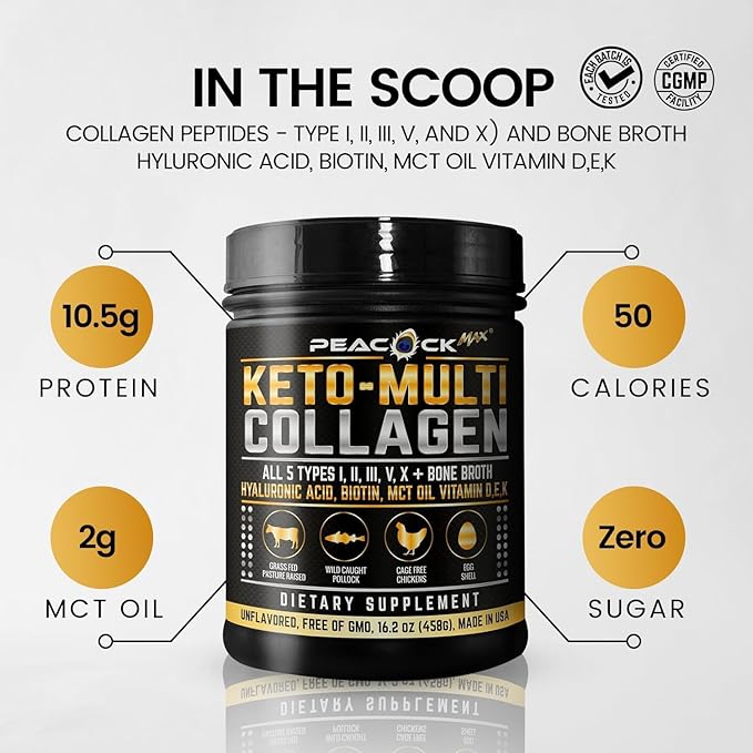 Keto Multi Collagen Peptides (16.2 oz) + Creatine Monohydrate Powder (500g) + Colostrum Powder (60g) Bundle – Unflavored Gluten-Free Non-GMO Clean Daily Supplement Stack