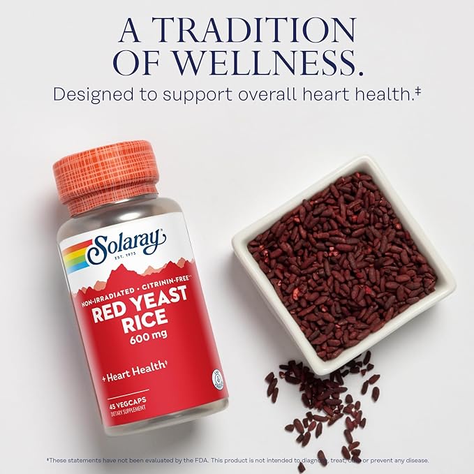 SOLARAY Red Yeast Rice 600mg System Support Non-Irradiated &amp No Citrinin Lab Verified 120 VegCaps