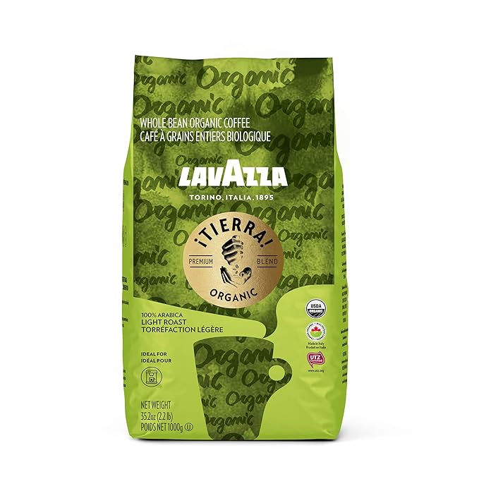 Lavazza ¡Tierra Organic for Planet Whole Bean Coffee Light Roast 100% Arabica 2.2 lb Bag (Pack of 6)