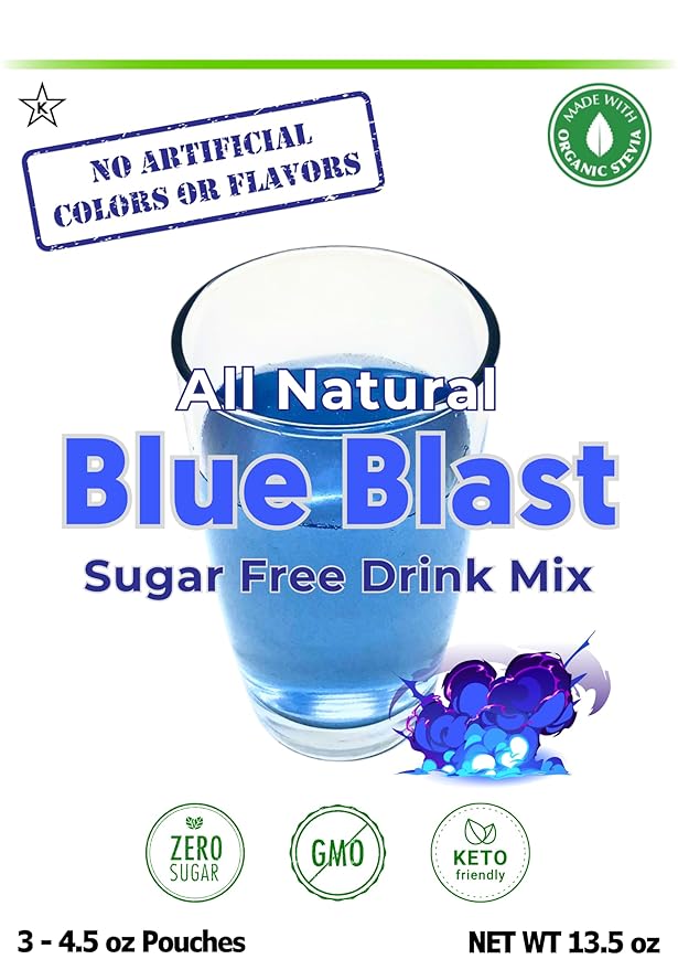 GramZero All Natural Blue Blast Zero Calorie Sugar Free Drink Mix Great For Nutrition Club Loaded Tea Stevia Sweetened