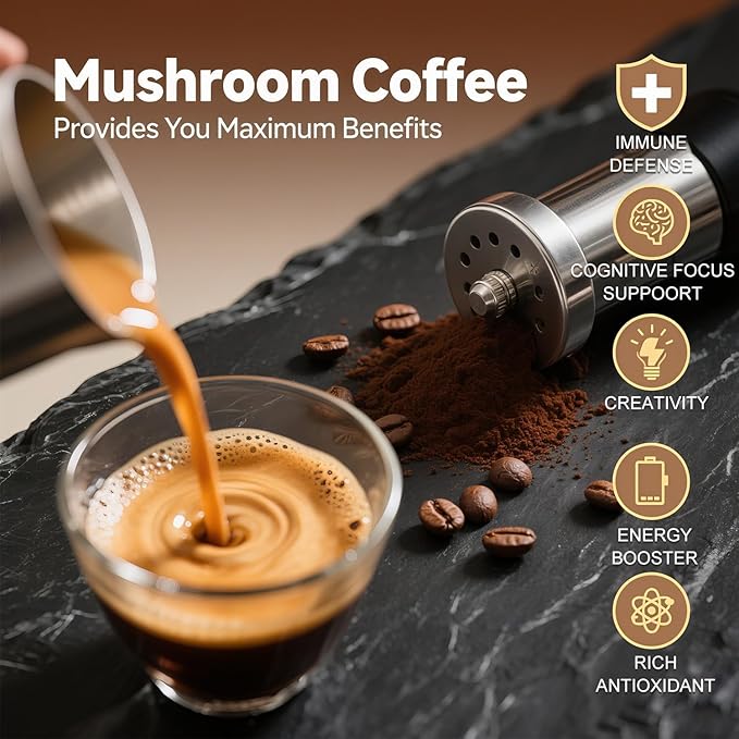 Mushroom Coffee for Better Energy and Focus | Organic 6 Adaptogenic Mushrooms Instant Blend with Lion's Mane Turkey Tail Chaga MCT Oil | Clean Energy No Jitters | Keto-Friendly | 30 Servings