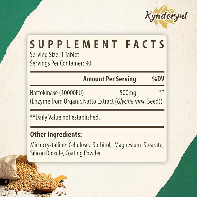 Nattokinase Supplement 10000FU – Organic Natto Enzyme 500mg for Circulatory Wellness Enteric-Coated Tablets Aiding Digestion &amp Assisting Absorption Vegan 90 Tablets (90-Day Supply) -2P