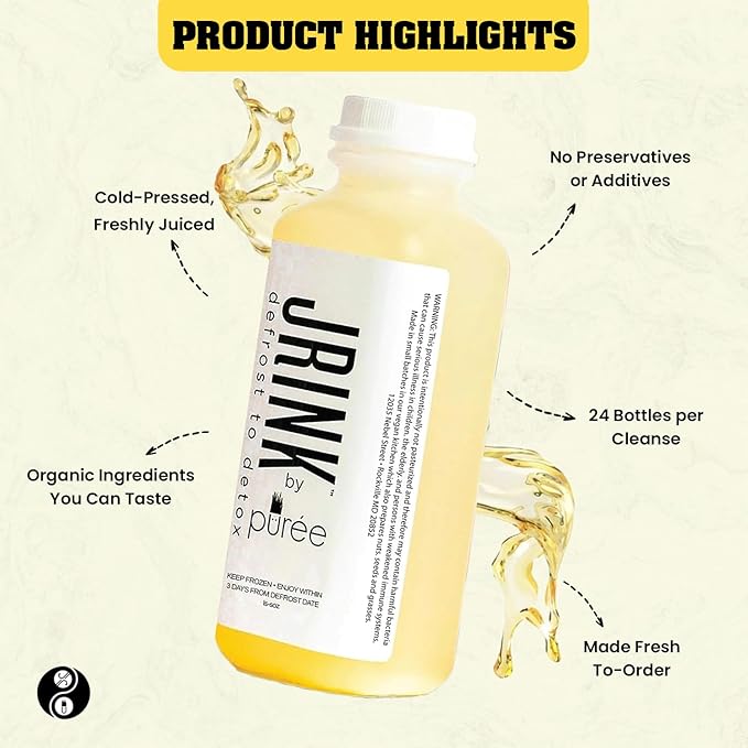 JRINK by Purée Ginger Lemon Juice Cold Pressed Juice Cleanse with Organic Lemon Ginger Detox Drink from Raw Fruit and Vegetable No Preservatives Healthy Cleanse 16oz Bottles 24 Pack