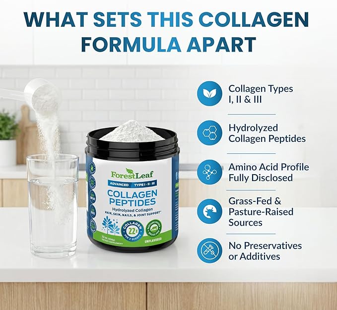 Collagen Peptides Powder Unflavored - Hydrolyzed Collagen Protein Powder Type 1 2 &amp 3 - Grass Fed Keto Collagen Powder for Women &amp Men - Vital Hair Skin Nails Joints Recovery 11g Per Ser