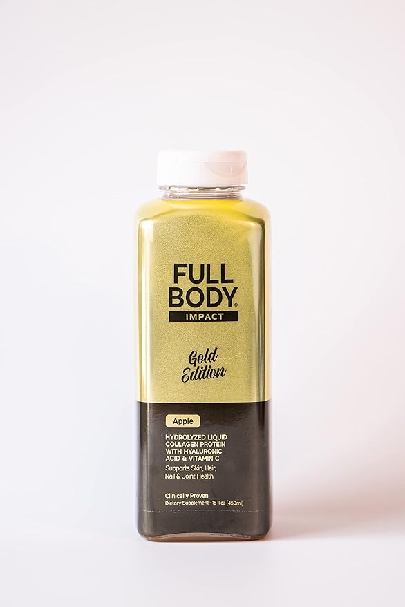 Liquid Collagen Protein w/Hyaluronic Acid &amp Vitamin C - Gold Edition (Apple) 16000mg (16g) Hydrolyzed Collagen Peptides for Healthy Hair Skin Nails &amp Joints - 15oz Bottle