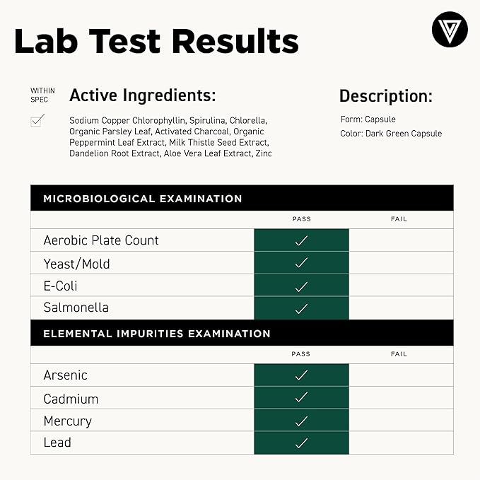 Vital Vitamins Chlorophyll Pills - Body Deodorizing Supplement - Made with Spirulina Chlorella Organic Parsley Mint &amp Activated Charcoal - Defeat Odor Naturally - for Women &amp Men - 60 Caps