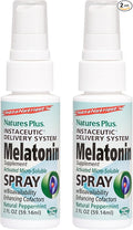 NaturesPlus Melatonin Spray Natural Peppermint Flavor - 2 fl oz Pack of 2 - with Vitamin B6 &amp E - Vegetarian Gluten Free - 160 Total Servings