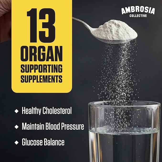 Ambrosia Nektar - Superfood Powder | Daily Organ Support Supplement | Greens Powder Alternative | 13 Superfoods for Energy Digestion Skin Health &amp Immune Support | 30 Servings | Strawberry Lyche