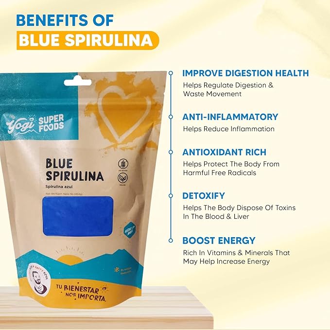 Yogi Super Foods 16oz Blue Spirulina Powder Made from Blue-Green Algae Extract - Superfood Plant Rich Source of Protein for Immune Support Energy Natural Food Coloring for Baking - 1lb Bag