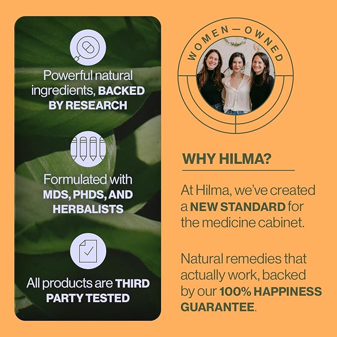 Hilma Sleep Aid Formulated with Magnesium &amp L-Theanine Natural Sleep Aids for Adults to Help You Fall Asleep and Stay Asleep Melatonin-Free Non-Drowsy Next Day Formula 50 Vegan Capsules