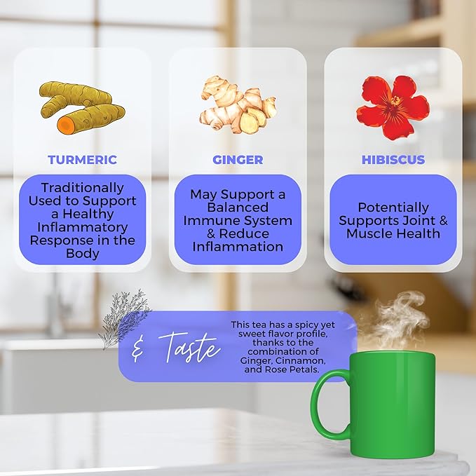 Health Herbal Tea Ayurvedic Muscle Recovery Loose Leaf Tea w/ Ginger Turmeric Cinnamon | Organic Herbal Tea | 2 oz (57 gram) | Decaf Vegan Healthy ZERO Caffeine Organic Herbs No Natural or A