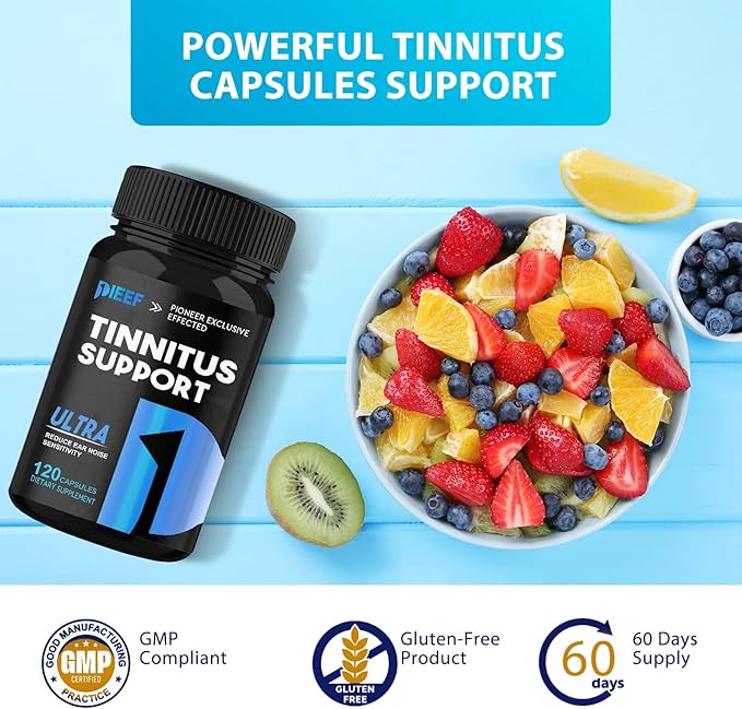Tinnitus Relief for Ringing Ears 120 Capsules Tinnitus Support Supplement Promotes Ear Comfort &amp Hearing Wellness for Men and Women 60-Day Supply