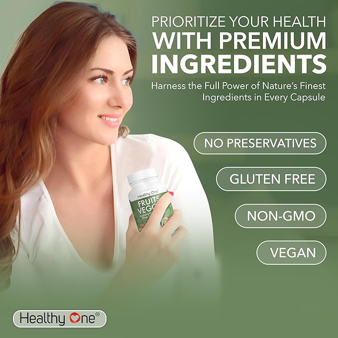 Fruits &amp Veggies Formula - 27 Premium Whole Foods - Organic Ingredients - Equals 3 Servings of Fruits &amp Vegetables - Improve Energy Focus &amp Immune Function - Fiber - Antioxidants - 120ct