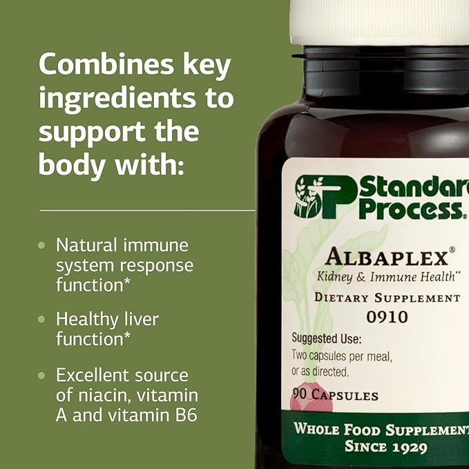 Standard Process Albaplex - Liver &amp Immune Health Dietary Supplement - Contains Vitamins A B6 &amp C - Non-Dairy- 90 Capsules (45 Servings)