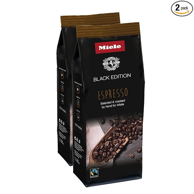 Miele Black Edition Espresso Hand-Selected &amp Hand-Roasted Whole Coffee Beans - USDA Organic Fair Trade Certified - 8.8 oz (250g) 2 Pack
